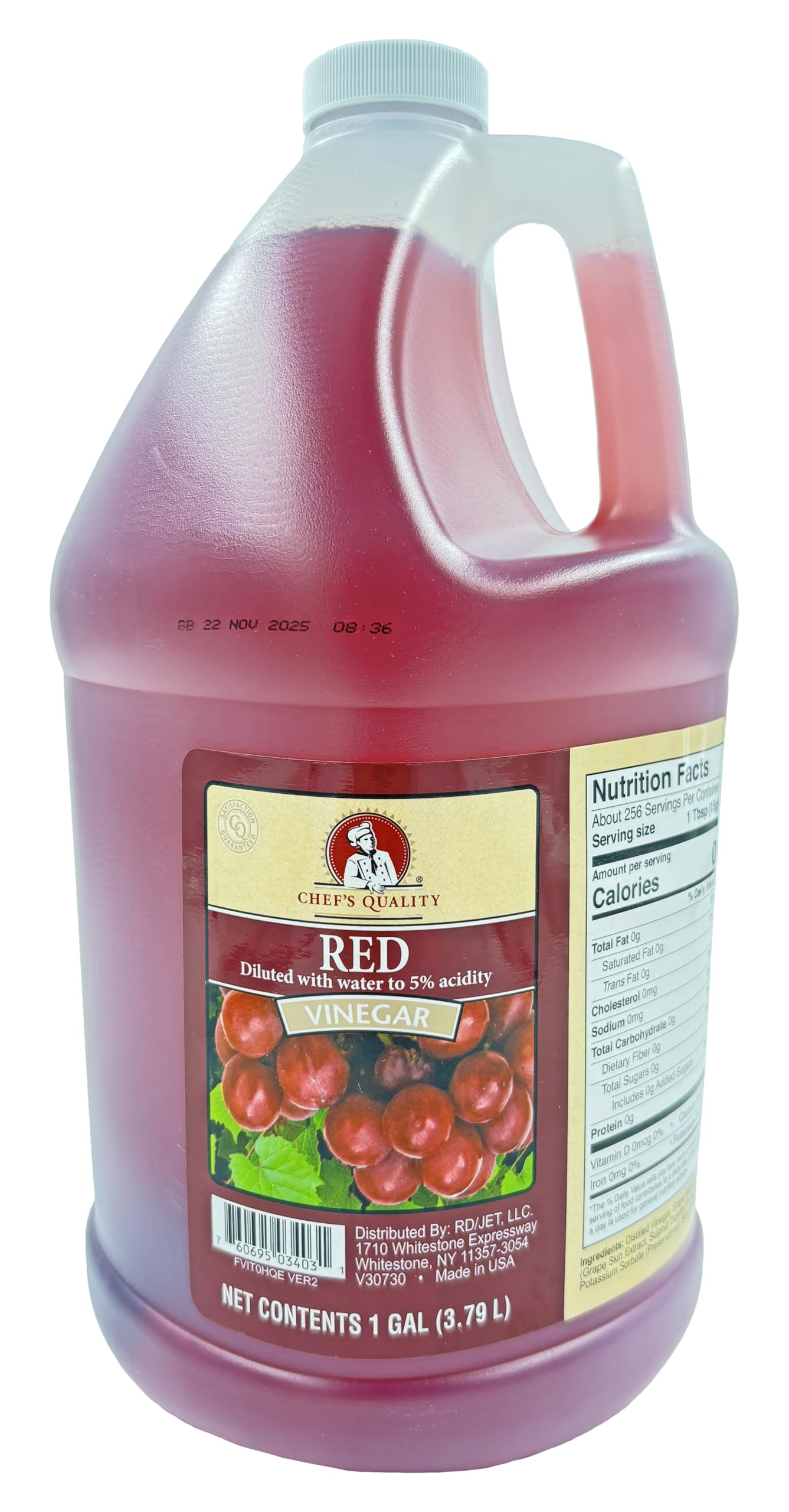 Chefs Quality Red Vinegar 5% Acidity 1 Gallon - Made in USA, 128 Fl Oz