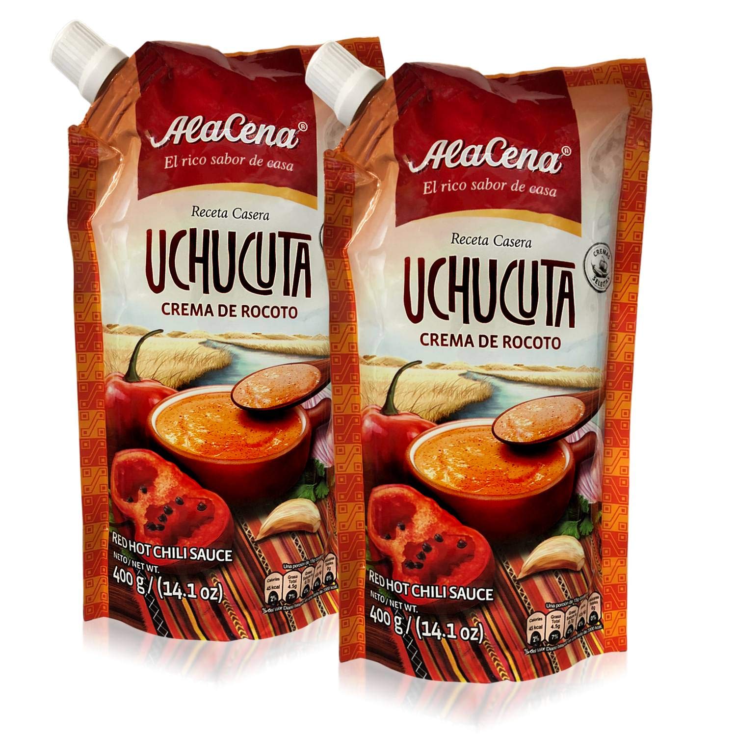 Alacena Crema De Rocoto Uchucuta 400 Gr. - Red Hot Chili Sauce - Peruvian Hot Sauce - 14.1 Oz. (2 Pack)