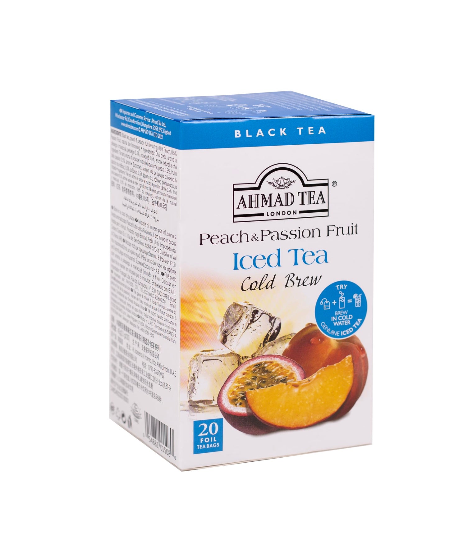 Ahmad Tea Black Tea, Cold Brew Peach and Passion Fruit Teabags, Iced Tea, 20 ct (Pack of 1) - Caffeinated and Sugar-Free