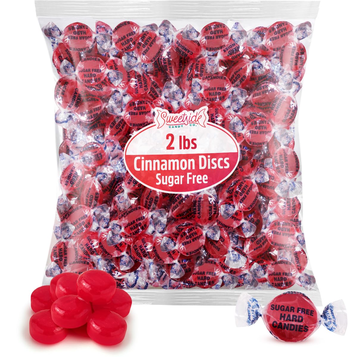 SWEETSIDE CANDY CO. Sugar Free Cinnamon Hard Candy, 2lb Pack, Individually Wrapped, Great Tasting Bulk Candy