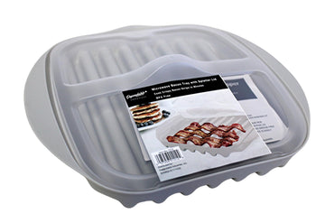 Compact Microwave Bacon, Sausage Meat & Poultry Cooking Tray with Protective Splatter Lid - BPA-Free, Innovative & Easy-Clean De
