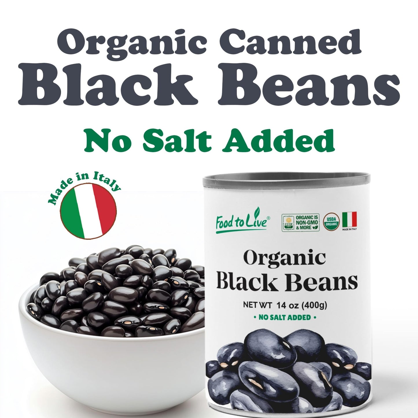 Food To Live Organic Canned Black Beans, 14 Oz (Pack Of 1) - Unsalted Non-Gmo Frijoles Negro. Perfect For Salads, Soups, Stews.