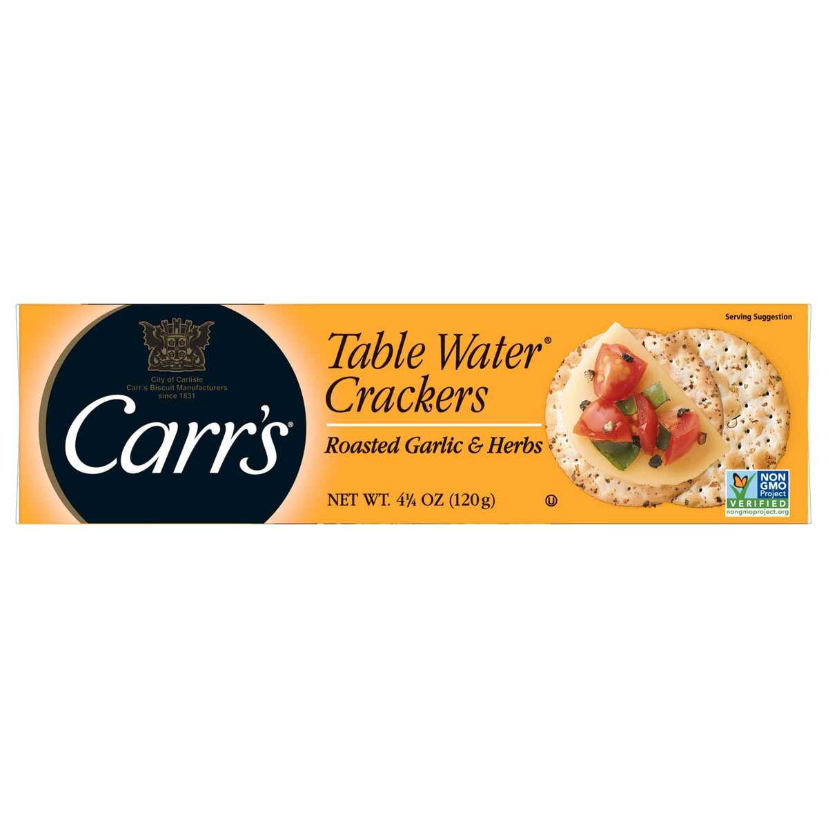 Carrs Table Water Crackers, Baked Snack Crackers, Party Snacks, Roasted Garlic and Herbs, 4.5oz Box (1 Box)