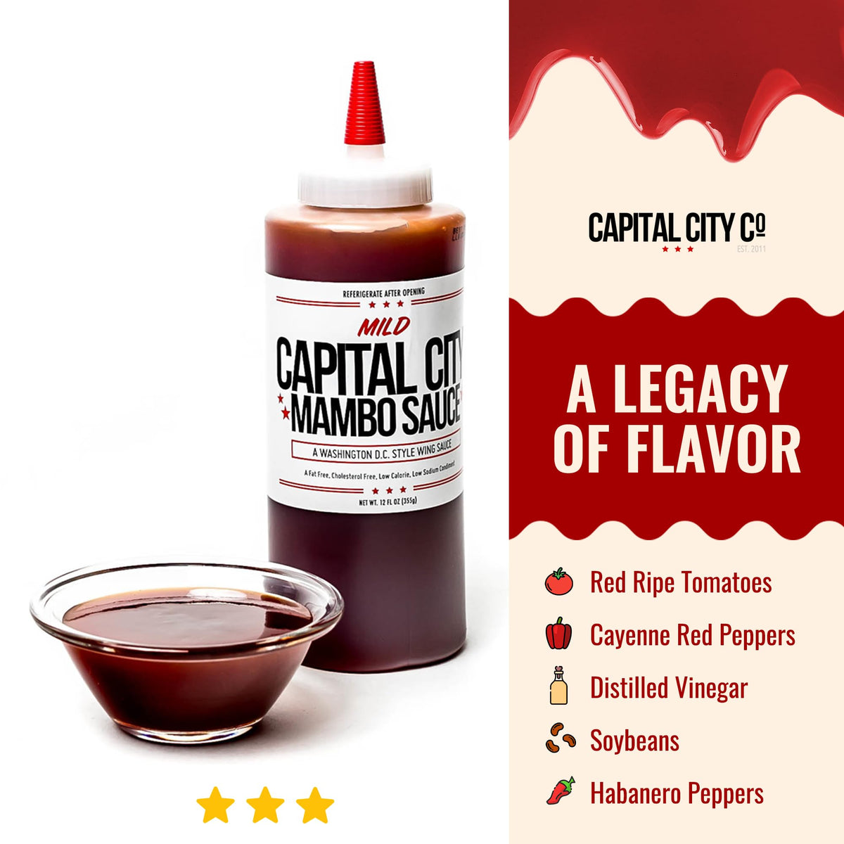 Capital City Mambo Sauce Mild | Washington Dc Wing Sauces | Perfect Condiment For Wings, Chicken, Pork, Beef, Seafood, Burgers,