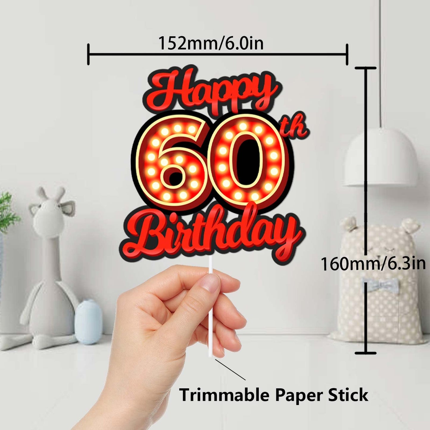 Happy 60Th Birthday Cake Topper Fluorescent Flashing Night Out Hen Movie Nightclub Theme Decor Supplies Woman Man Happy Birthday