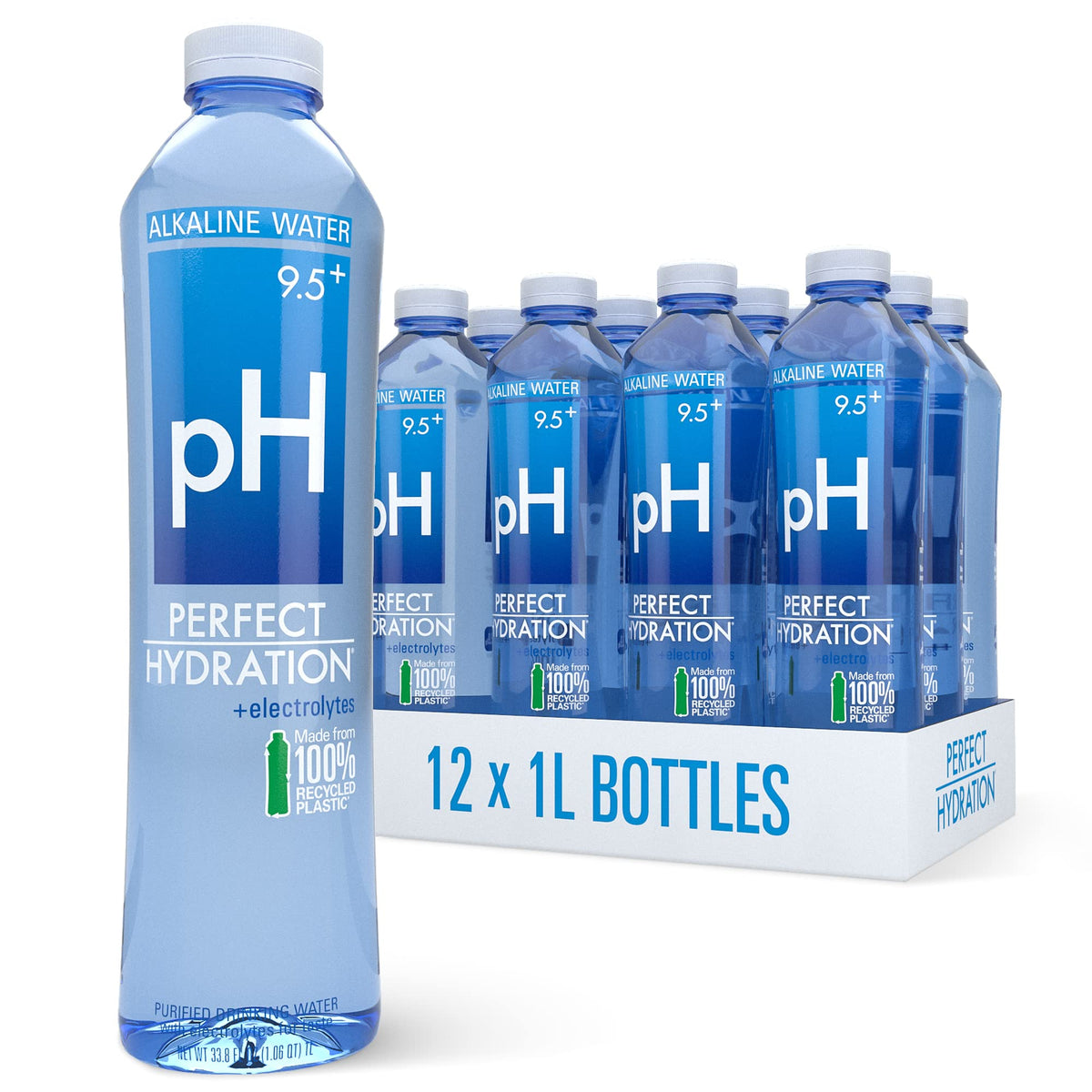 Perfect Hydration 9.5+ pH Alkaline Drinking Water, 1-Liter Bottle, Case of 12