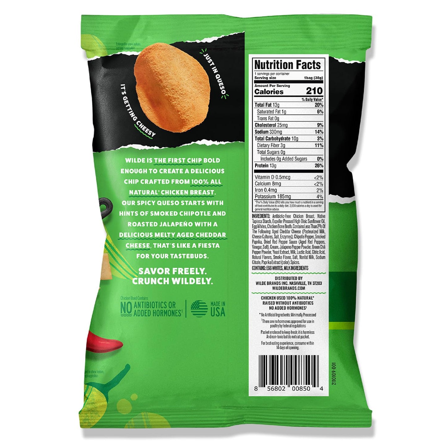 WILDE Protein Chips Spicy Queso, Thin and Crispy High Protein Snacks, Keto Friendly, Low Carb Chips, Real Ingredients, 1.34oz (P