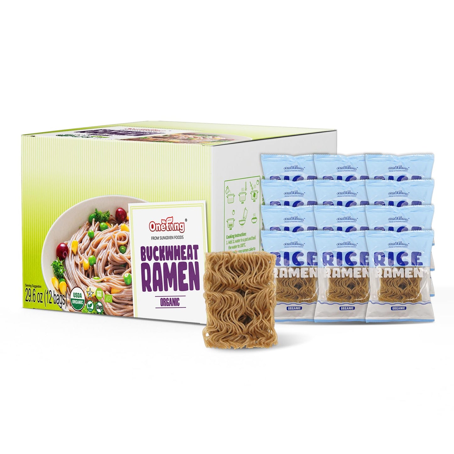 ONETANG Organic Buckwheat & Brown Rice Ramen Noodle, Gluten-Free Pasta, Whole Grain, Non-GMO, Kosher, Vegan 2.47 Oz (Pack Of 12)