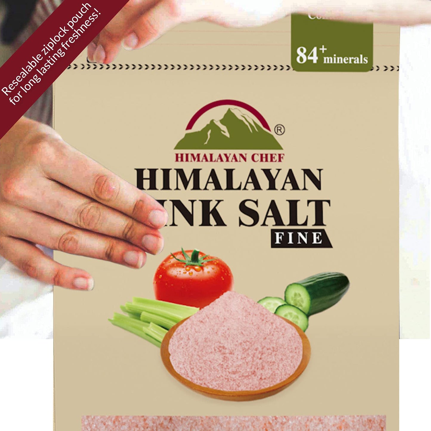 Himalayan Chef Pink Himalayan Salt, Fine Grain, 16 Ounce, Kosher, Non-GMO, for Cooking and Baking