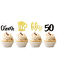 ZHUOWEISM Cupcake Toppers, 36 PCS Glitter Beer Mug, 50th Birthday Decorations, Small, Gold/White, Bamboo