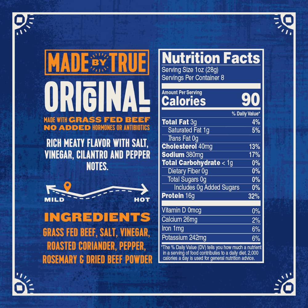 True Jerky Biltong Slab - Grass Fed Beef Jerky, High Protein, Gluten Free, 8 oz, All Natural Meat Snack