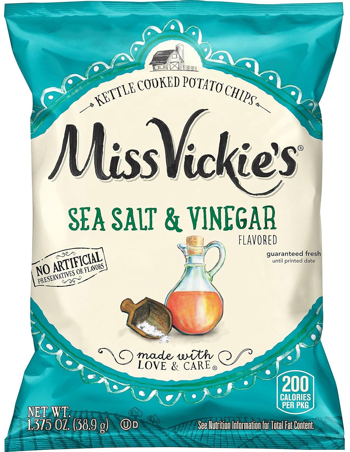 Kettle Cooked Potato Chips By Miss Vickie'S Value Pack Bundled By Superdeals | 1.375 Oz Bag | Sea Salt & Vinegar | Pack Of 30 Wi
