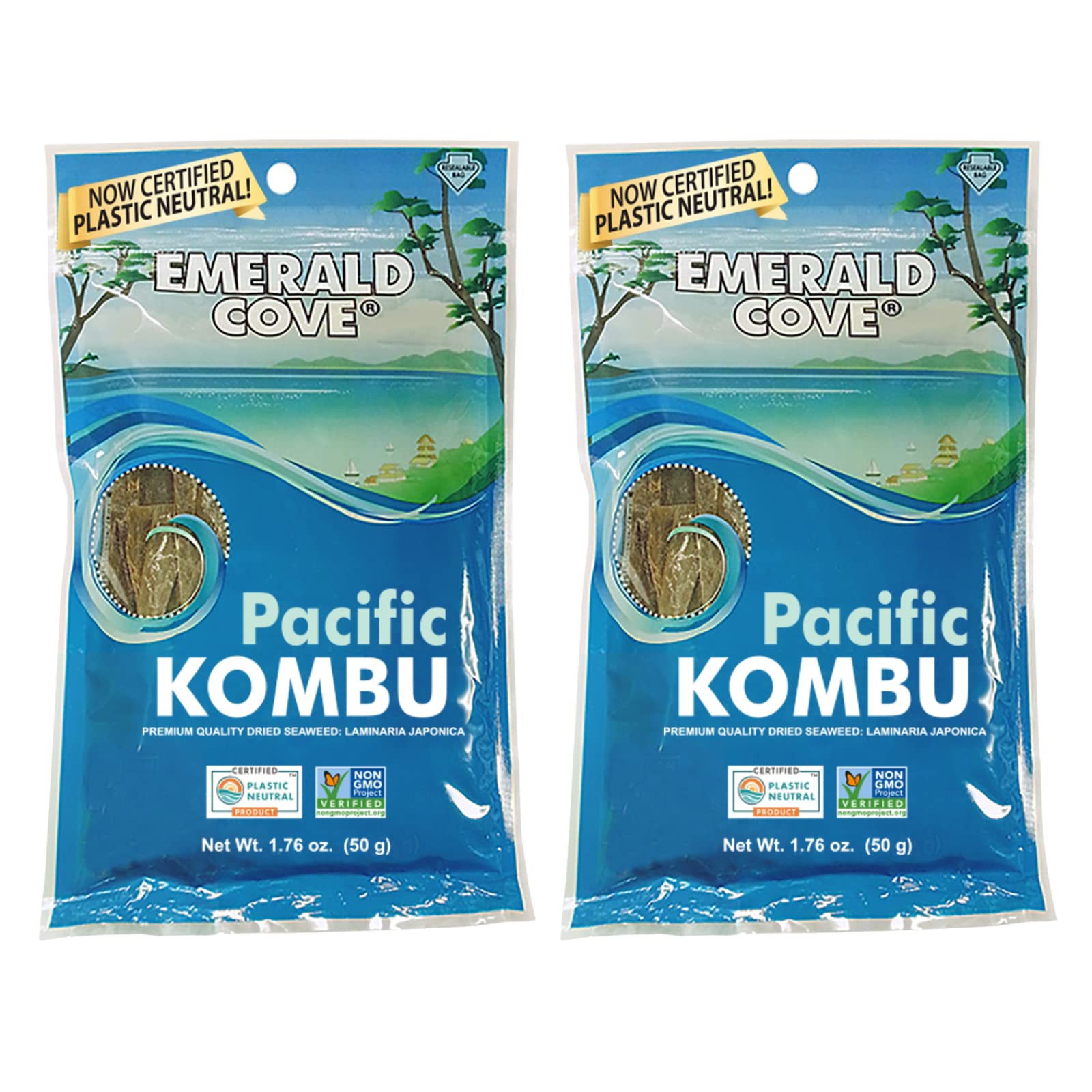 Emerald Cove Pacific Kombu, Non-GMO Dried Seaweed Pieces, Resealable Bag, 1.76 Ounce (2 pk)