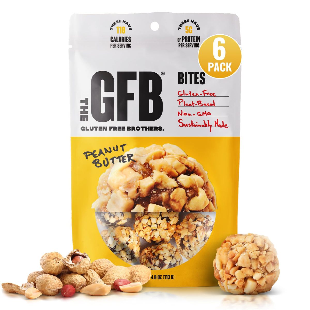 The Gluten Free Brothers Peanut Butter Bites - Gluten Free Protein Balls - Non Gmo, Soy Free, Vegan - Snack Size Plant Based Pro