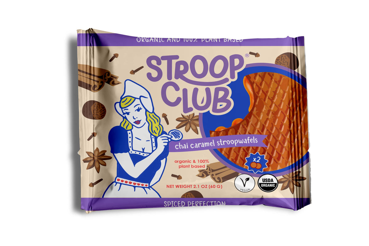 Stroop Club Chai Infused Organic Stroopwafel Caramel Treats | Vegan, Plant-Based And Dutch-Approved Indulgence - 12 Vegan Waffle
