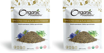 Organic Traditions Sprouted Chia and Flax Seed Powder Organic Chia and Organic Flax for Plant Based Non-GMO Superfood 454g/16oz 
