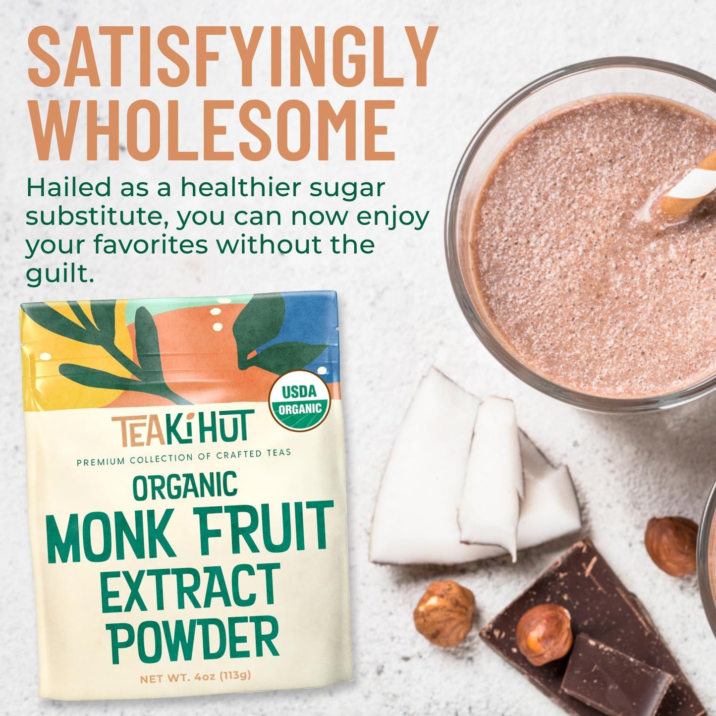 Organic Pure Monk Fruit Sweetener, No Erythritol 4oz, 100% Monk Fruit Extract Organic Powder for Keto and Paleo Diet, No Afterta