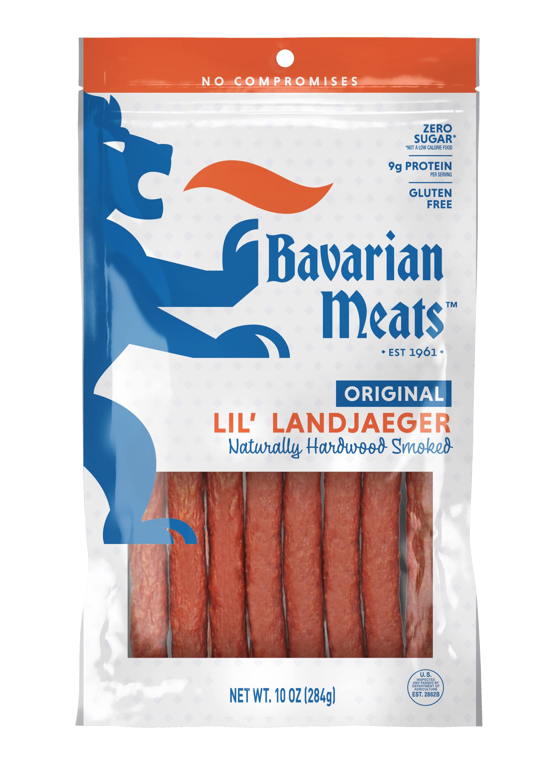 Bavarian Meats Lil Landjaeger Meat Sticks, Smoked Sausage Snacks, Gluten Free, Keto Friendly, 10 Ounce, White