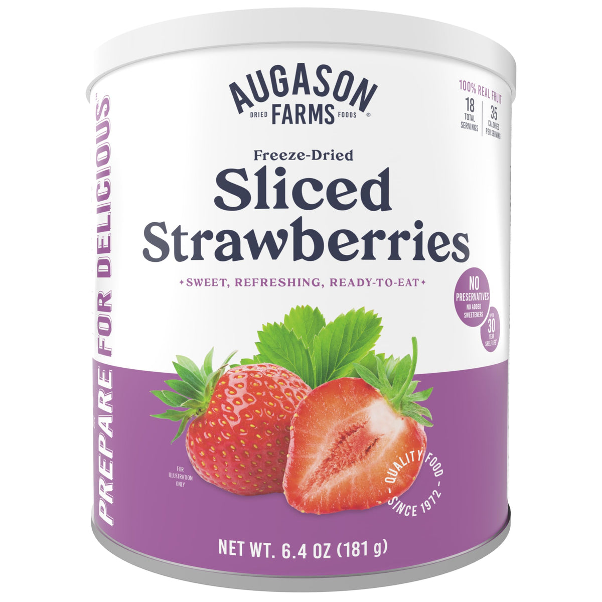 Augason Farms Freeze Dried Sliced Strawberries Can - Gluten Free Snack For Baking, Smoothies, And Emergency Storage - Healthy Individual Fruit Snacks – 6.5 Ounces (18 Servings)