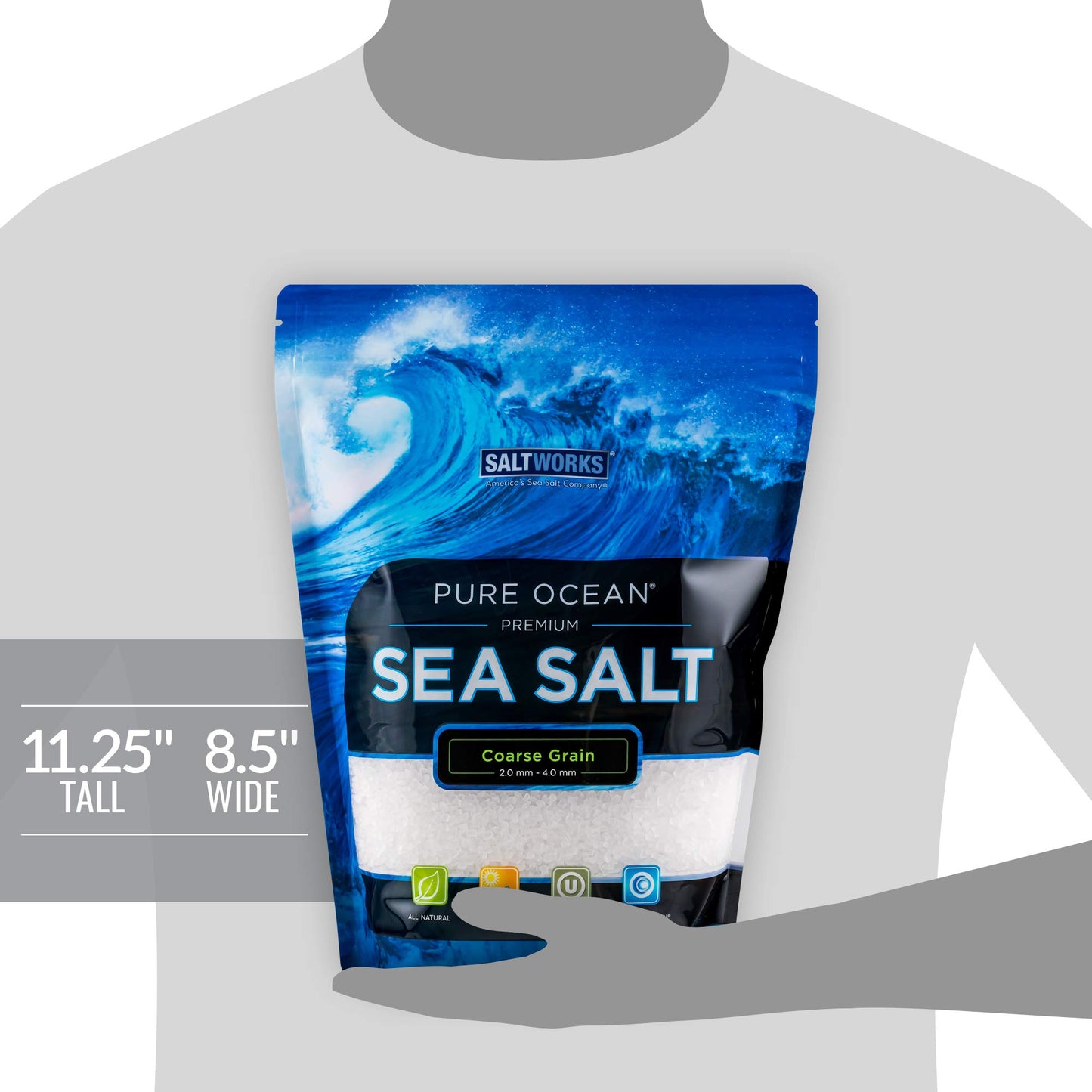 SaltWorks Coarse Grain Pure Ocean Sea Salt, 5 Pound Bag, White Crystals, Model ZJSJRJ