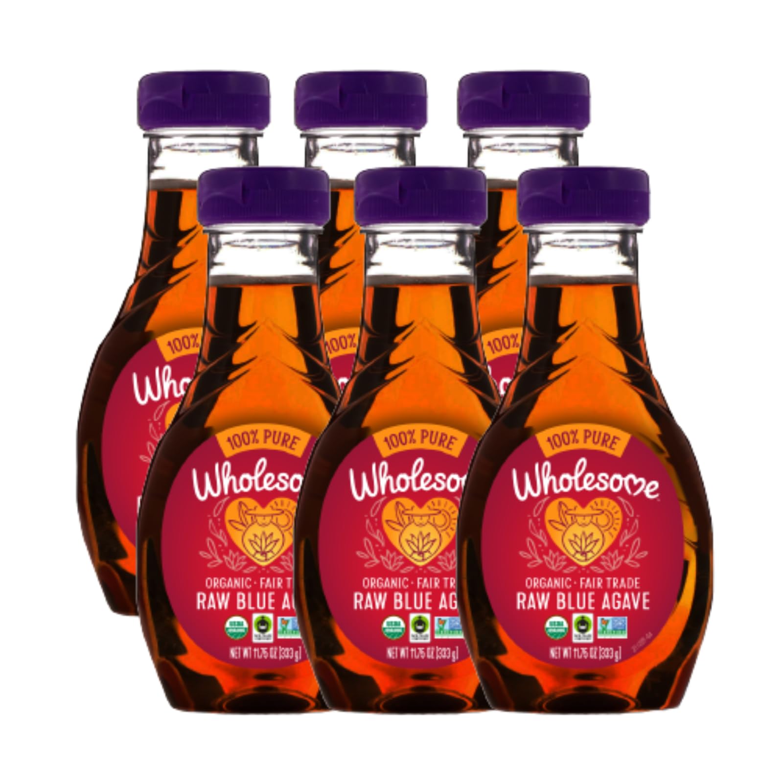 Wholesome Organic Raw Blue Agave Nectar, Fair Trade, 11.75 oz, Non-GMO, Gluten-Free, Vegan, 6 Pack