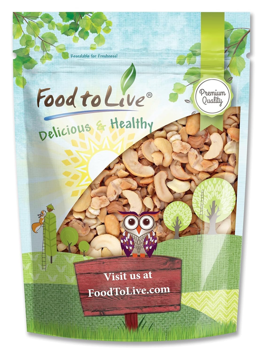 Food to Live - Dry Roasted Cashew Halves and Pieces, 8 Ounces - Unsalted Oven Roasted, No Oil Added, Keto, Kosher. High in Prote