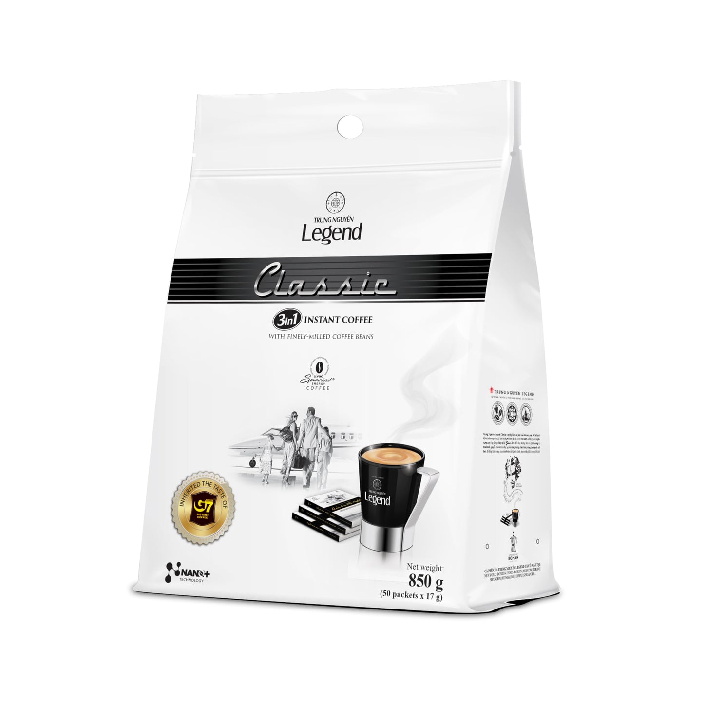 TRUNG NGUYEN LEGEND CLASSIC enhanced Instant Coffee for Energy Boost by NANO+ Technology  Non-Dairy Creamer  Coffee Mix - Strong and Pure Vietnamese Instant Coffee (50 Packets/Bag)