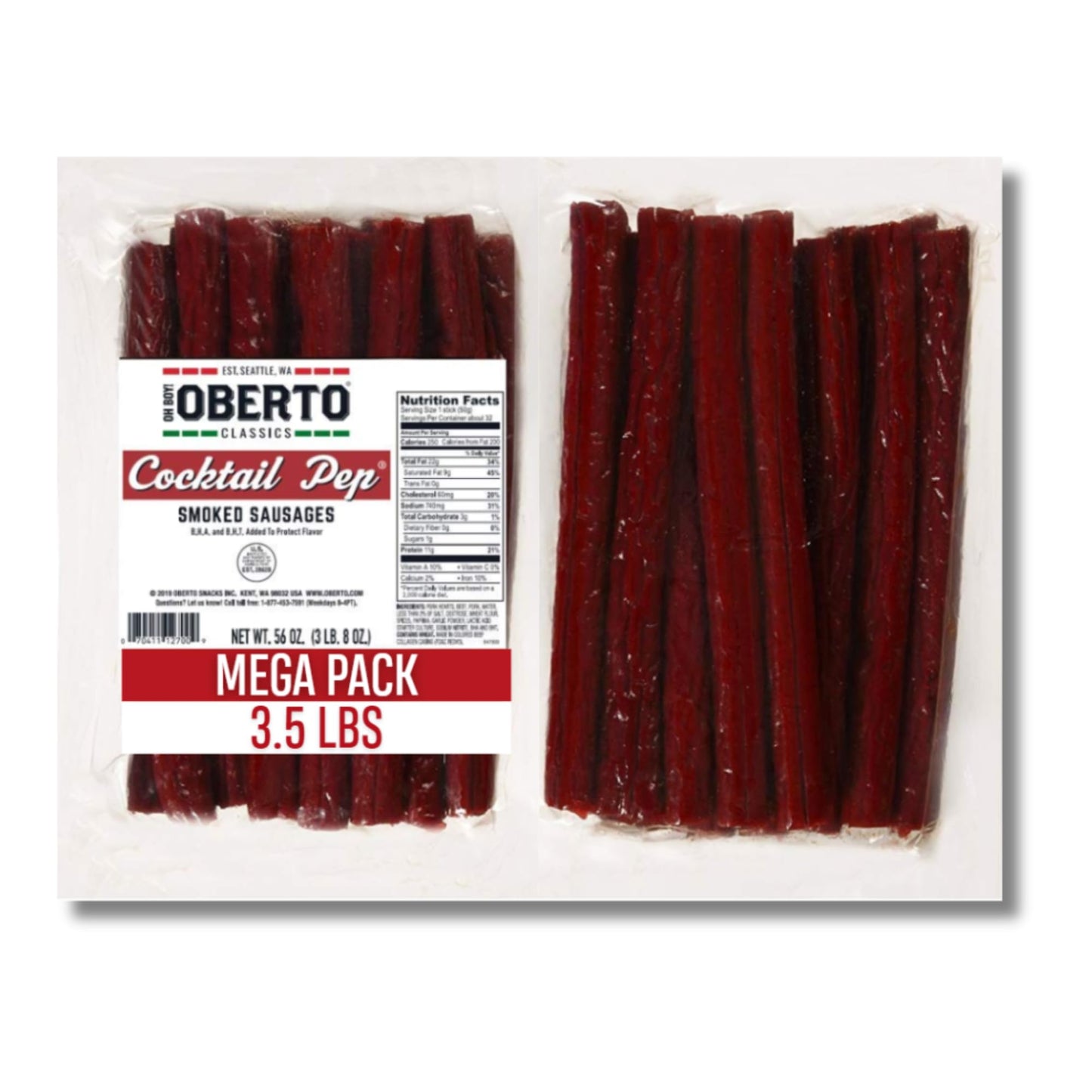 Oberto Classics Cocktail Pep Smoked Sausages, 3.5 Pound Pack, Model 2710
