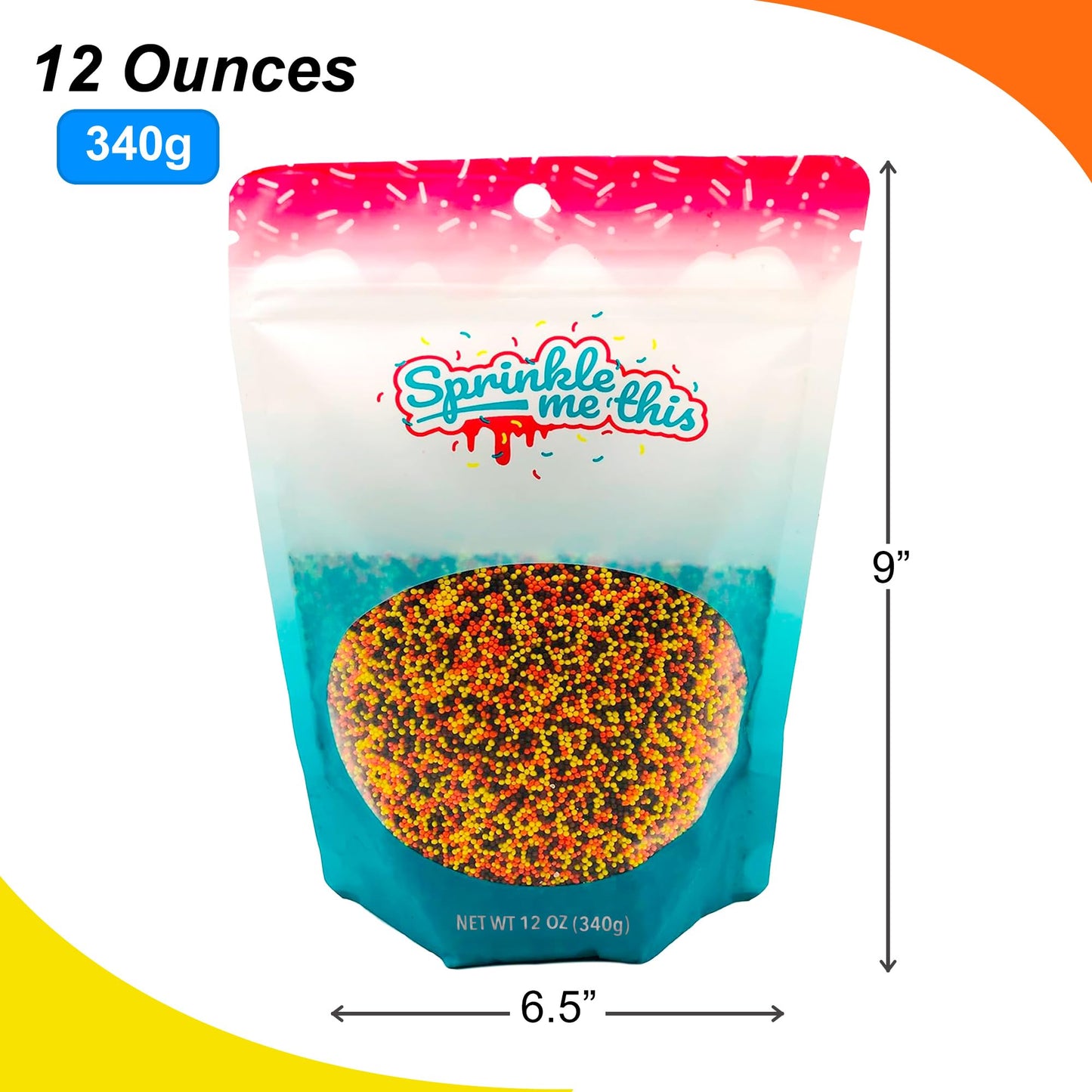 Sprinkle Me This Nonpareil Mix Candy - Autumn Blend Sprinkles, 12 Oz, Orange, Yellow, Brown, Model S-PL-6653