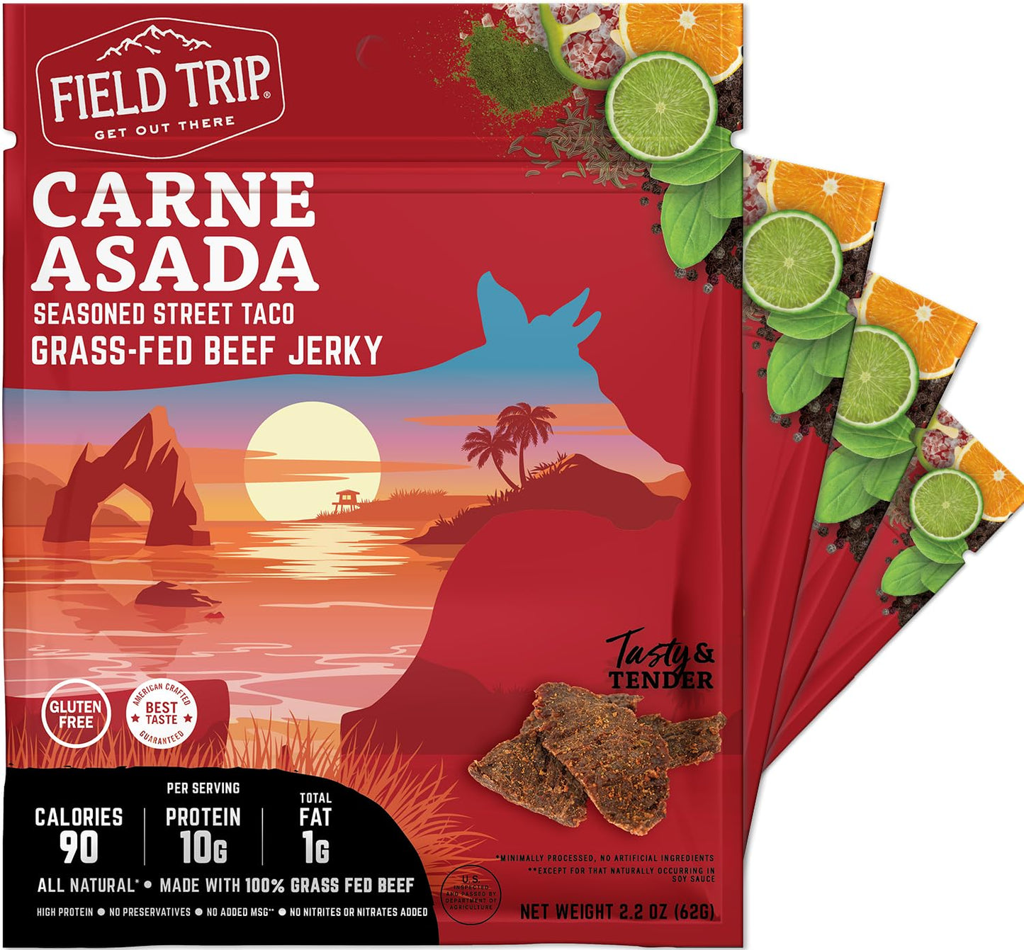 Field Trip Grass Fed Beef Jerky, Healthy Gluten Free Snacks, All Natural, High Protein, Low Carb Snack With No Nitrates, 2.2Oz,