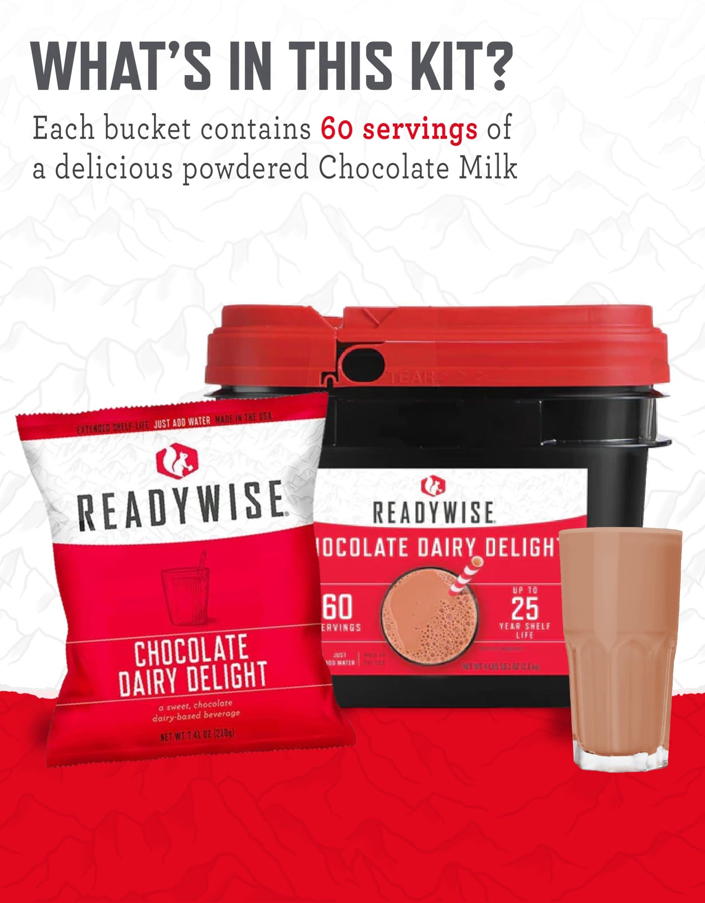 Readywise Whey Chocolate Powdered Milk Bucket - 60 Servings, Emergency Food Supply, Protein Camping Meals, Survival Kit & Camping Essentials, Bug Out Bag Supplies, Up To 25 Year Shelf Stable Life