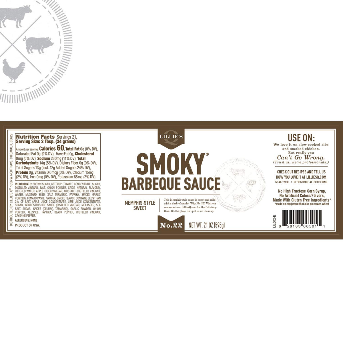 Lillies Q Smoky Barbeque Sauce, Gourmet BBQ, Sweet Brown Sugar, Gluten-Free, 156 oz, Model FGLIL126-1