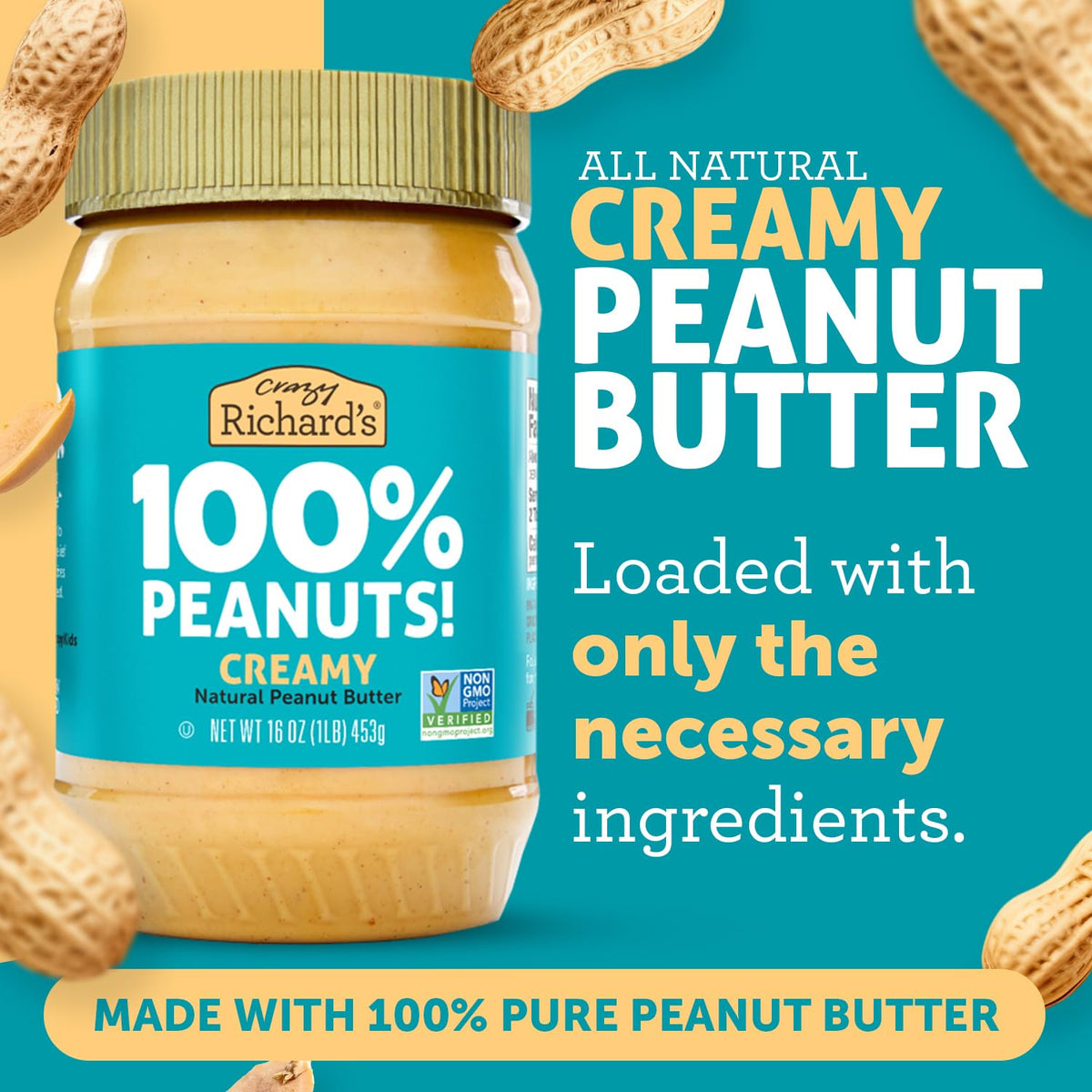 Crazy Richard'S 100% All-Natural Vegan Creamy & Crunchy Peanuty Butter With No Added Sugar And Non-Gmo Variety Pack (16 Ounce, P