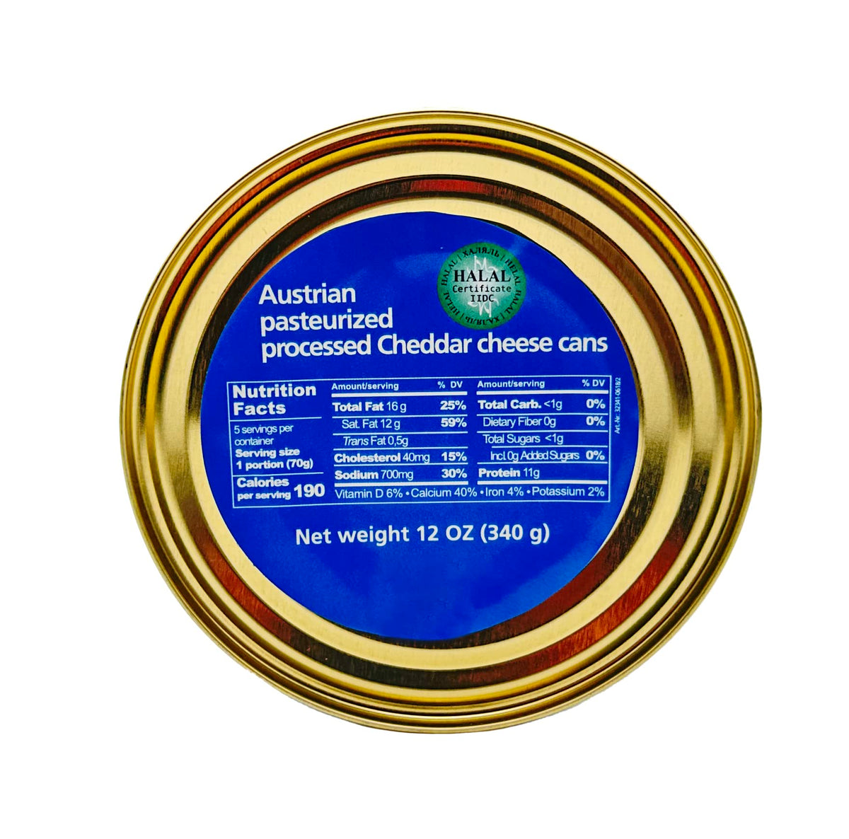 Happy Cow Halal Austrian Processed Cheese, Rich Cheddar Flavor, 12 OZ (340g), Easy Open Can, Long Shelf Life