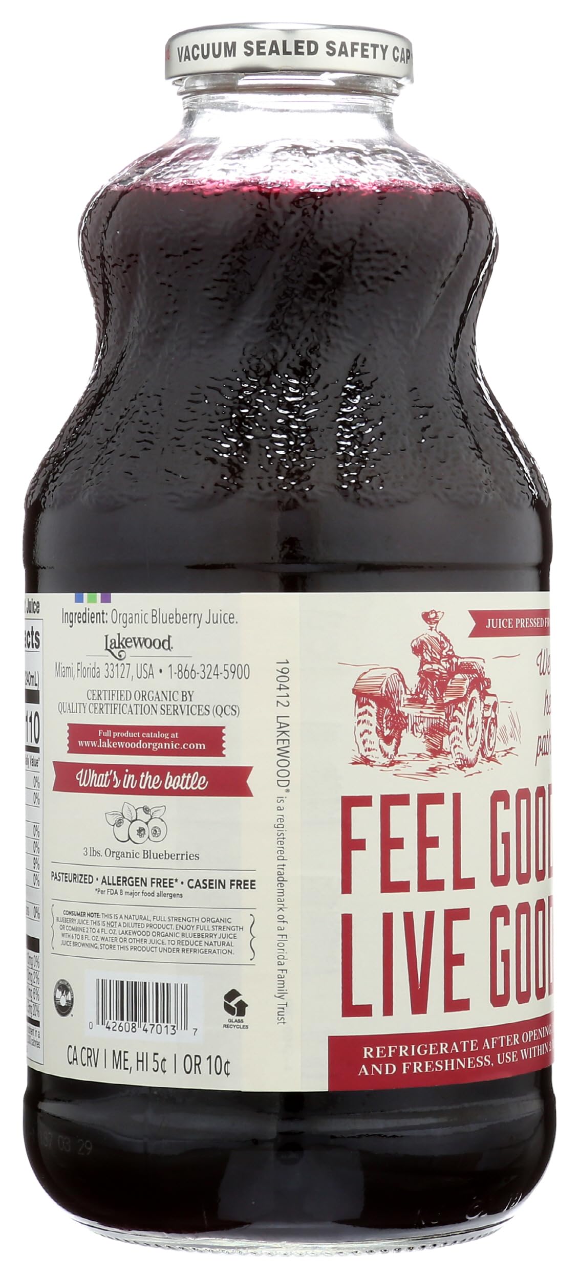 Lakewood Organic Pure Juice, Blueberry, 32 Fl Oz, Pack of 1