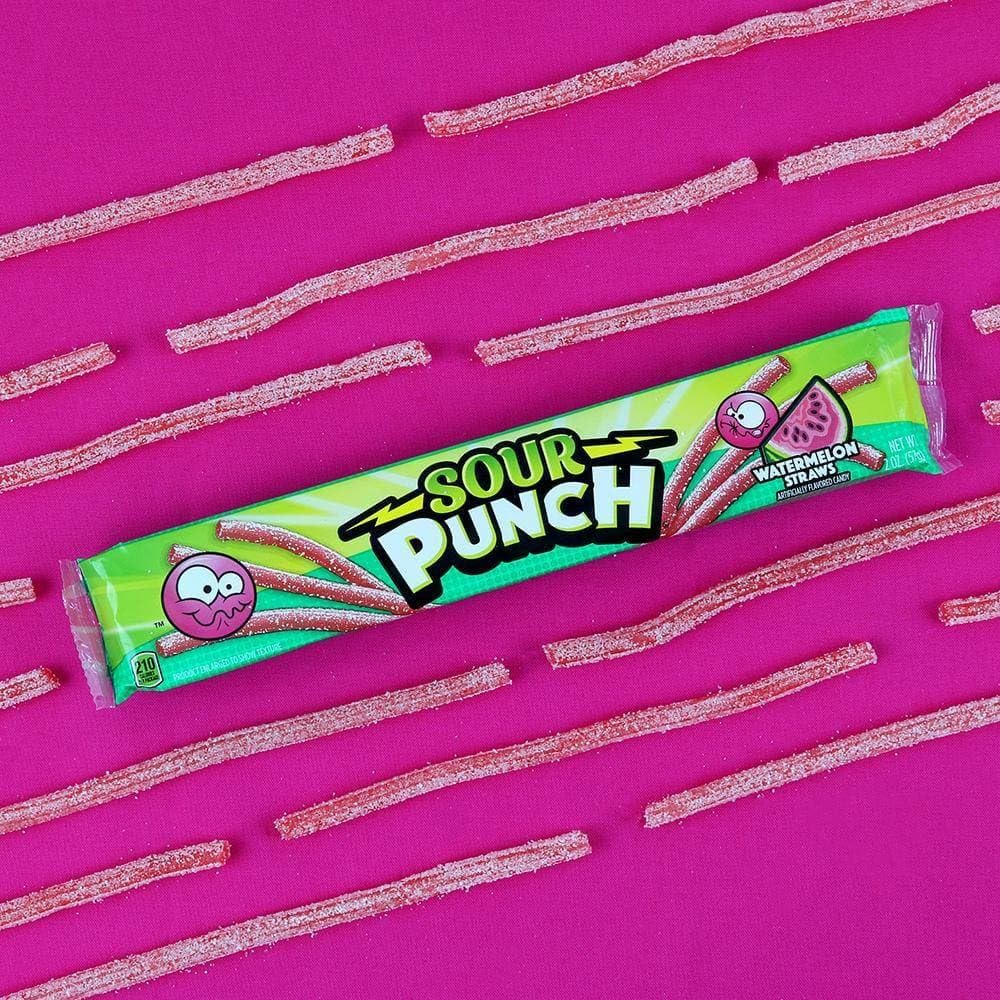 Sour Punch Watermelon Sour Straws, 2oz Tray, (24 Pack)