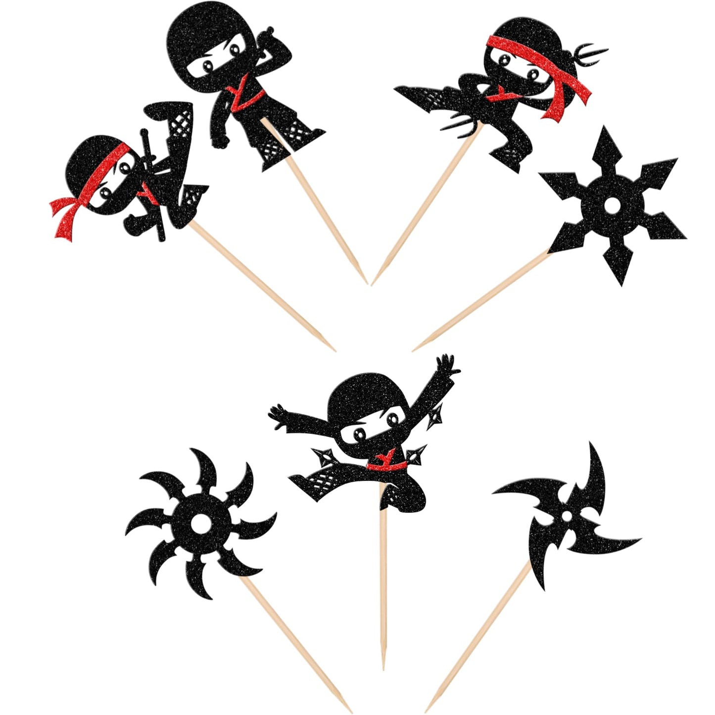 28 Pcs Ninja Cupcake Toppers Glitter Darts Martial Arts Karate Kung Fu Warriors Cupcake Picks For Ninja Theme Baby Shower Kids S