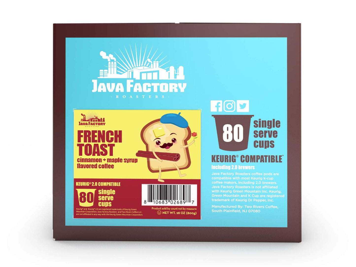 Java Factory Coffee Pods Cinnamon & Maple Flavor Compatible with K Cup malt-inspired, 80 Count, Model JFR FT80