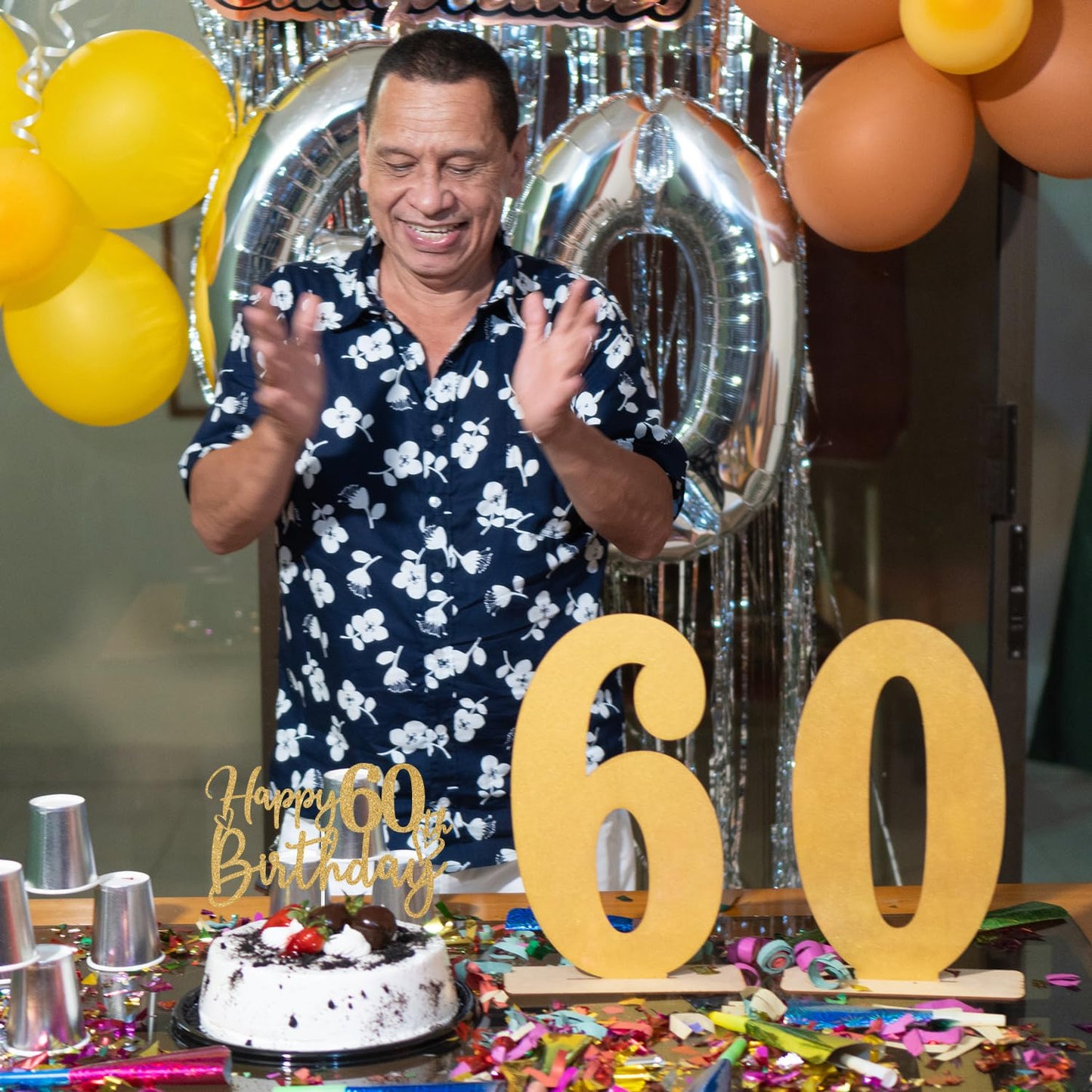 Sriburcio Gold Glitter 60th Birthday Cake Topper - Cheers to 60 Years Decoration
