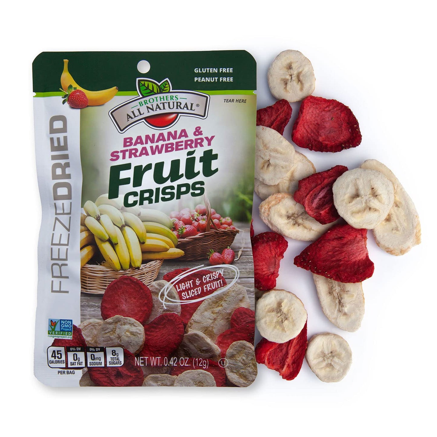 Brothers All Natural Freeze Dried Fruit Crisps, Banana Strawberry, 0.42 Oz (Pack of 24), Made with 100% Fruit, Gluten Free, Soy