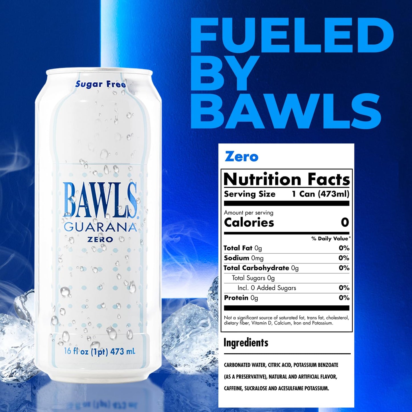 BAWLS Guarana Zero, BAWLS Guarana Drink, Guarana Soda, Guarana Fueled Soda for Energy, High Energy Caffeinated Drink, 16oz 12 Pa