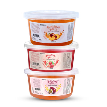3 Flavors Popping Boba Pearls Bursting Tea Balls Drink & Dessert Topping Passion Fruit, Strawberry, Peach, Flavored Bubble Tea P