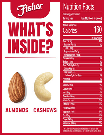 Fisher Oven Roasted Almond & Cashew Blend, Gluten Free Trail Mix, 24 Ounces, No Added Oil or Preservatives