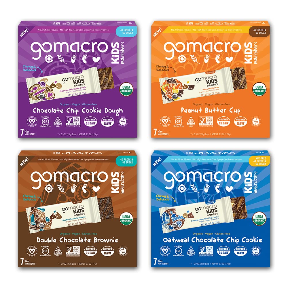 GoMacro Kids MacroBar - 4 Flavor Assortment - (0.90 Ounce Bars, 28 Count)