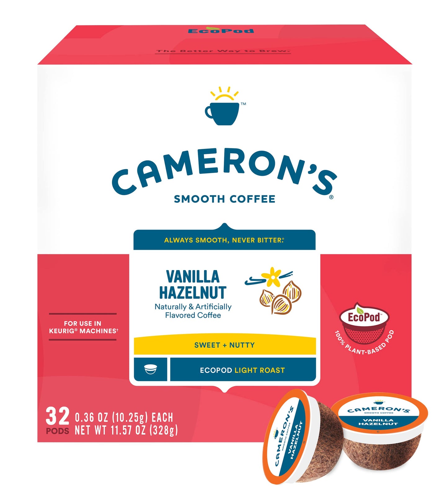 Camerons Coffee Single Serve Pods, Flavored, Vanilla Hazelnut, 32 Count (Pack of 1)