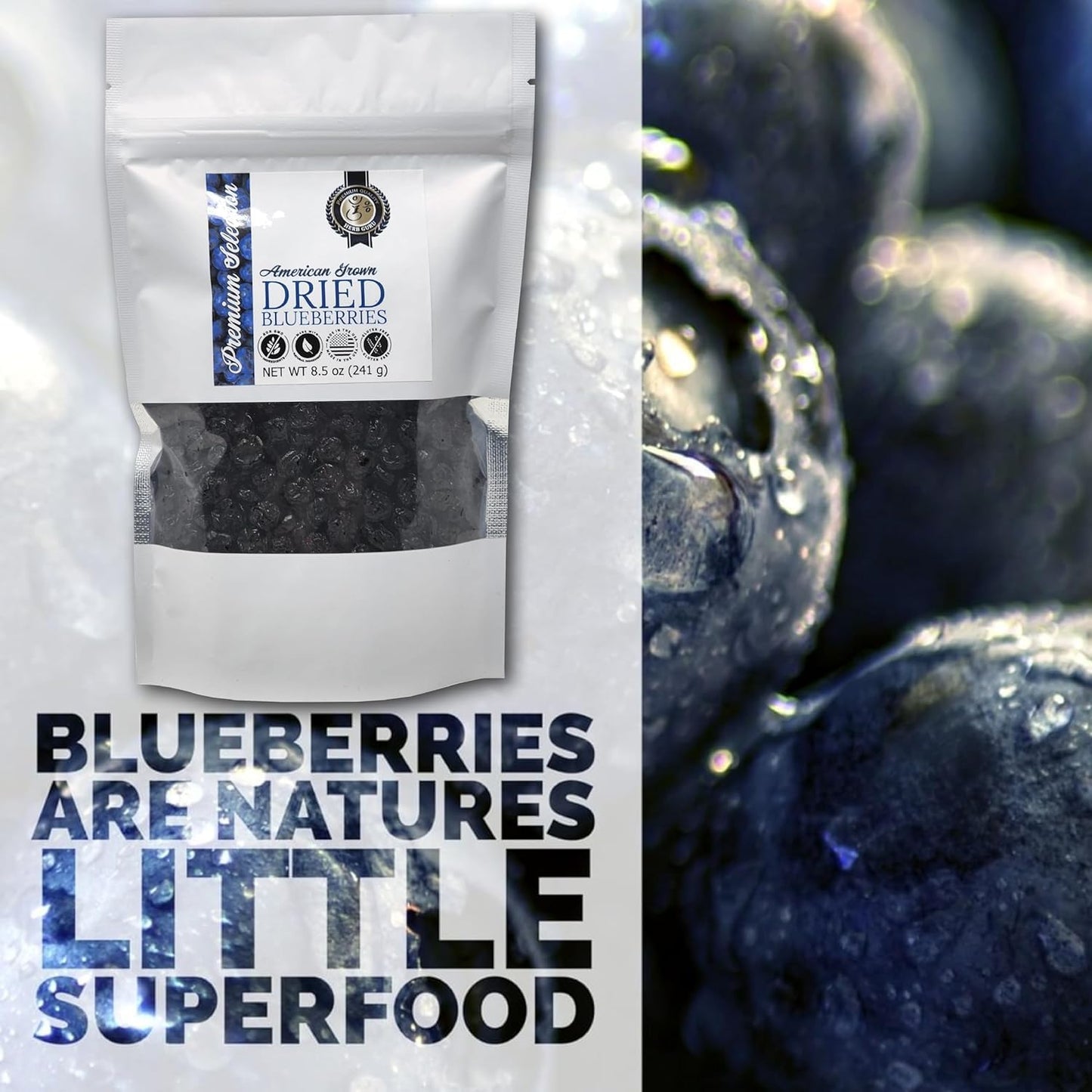 Herb Guru Whole Dried Blueberries | American Grown | All Natural, Non-Gmo, Preservative Free - 8.5 Ounce (Pack Of 2)