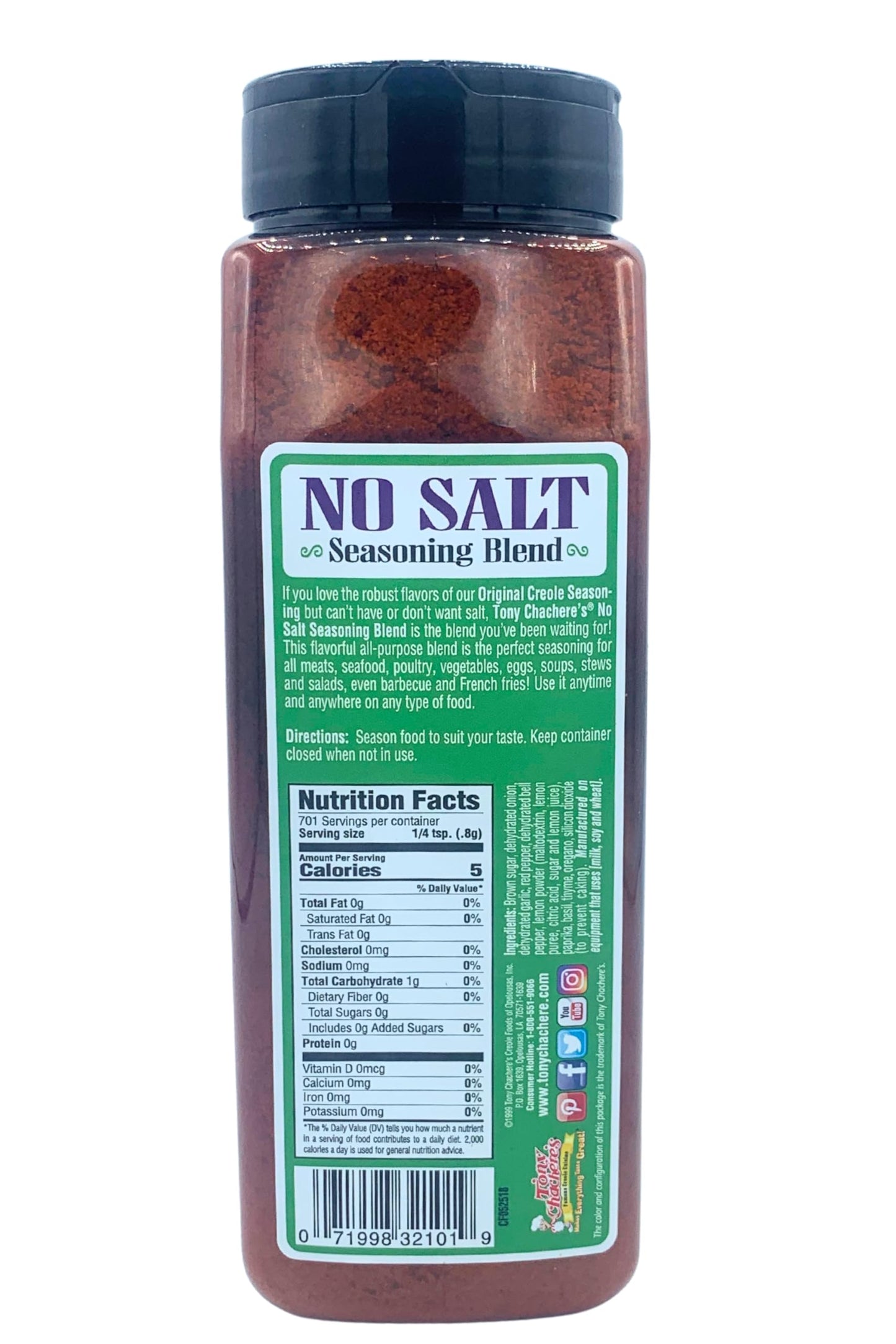 Tony Chachere'S No Salt Seasoning - 20 Oz Shaker Jar Of Savory Spice Blend For Delicious, Healthy Meals, For Low Sodium Diets An