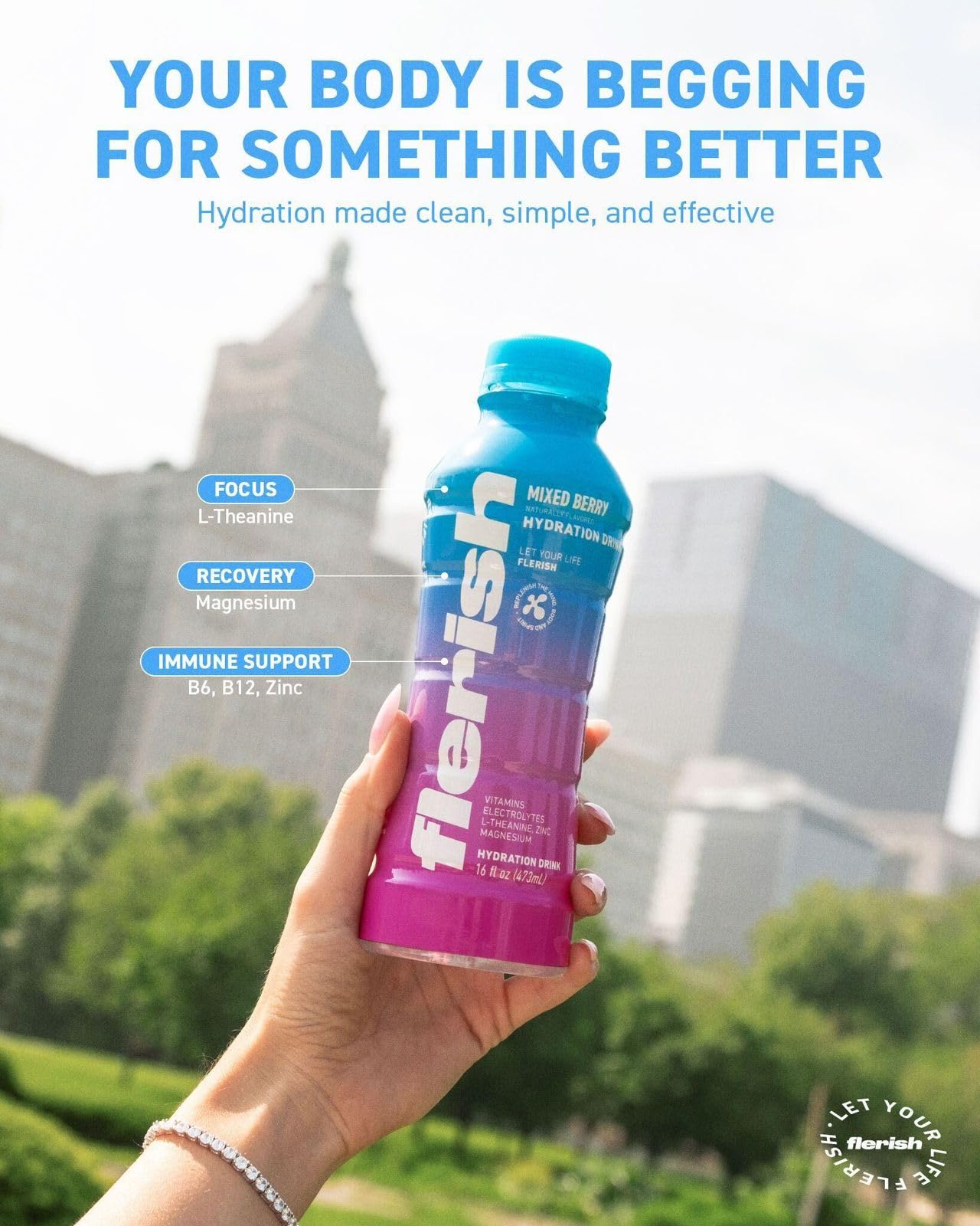 Flerish Enhanced Hydration Drink | Watermelon-Based Functional Beverage With Electrolytes | Magnesium & L-Theanine | No Artificial Sweeteners | 35 Calories (Variety, 12-Pack, 16 Fl Oz)