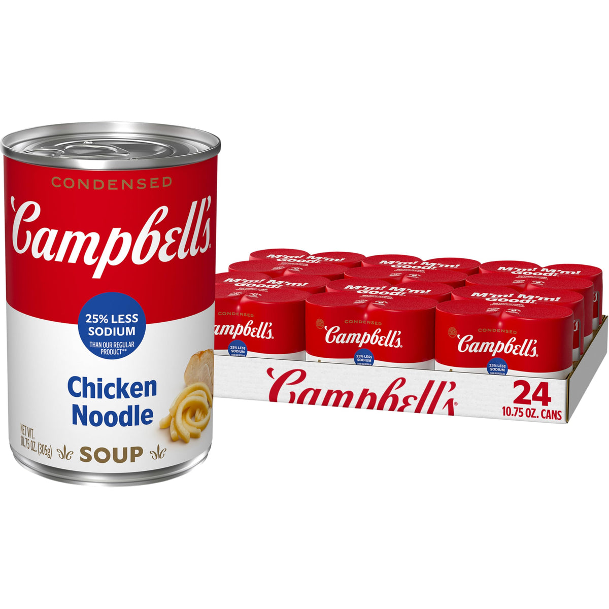 Campbells Condensed 25% Less Sodium Chicken Noodle Soup, 10.75 oz Can (24 Pack)