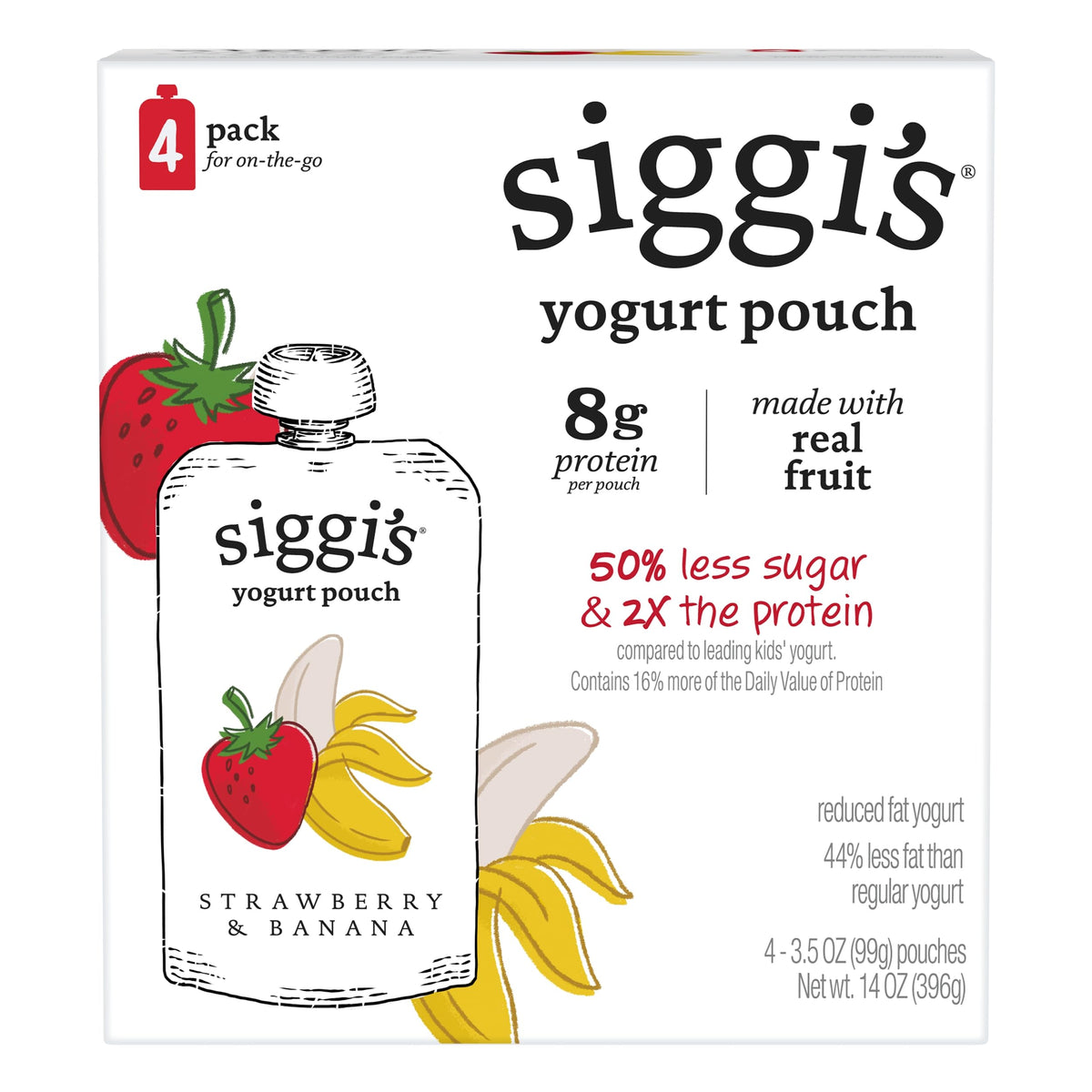 siggis Kids Lowfat Yogurt Pouches, Strawberry Banana, 3.5 oz. Each, 4 Ct - 2% Milkfat